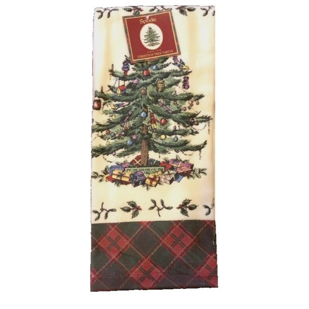 Spode Christmas Kitchen Dish Towel Tree 100% Cotton Tartan Plaid 27x19 Holiday